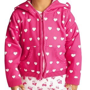 GYMBOREE Pink Heart Knit Jacket Girls 12-18 Months Sweater Hooded Full Zip Fall